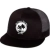 Black cap with palm tree logo design.