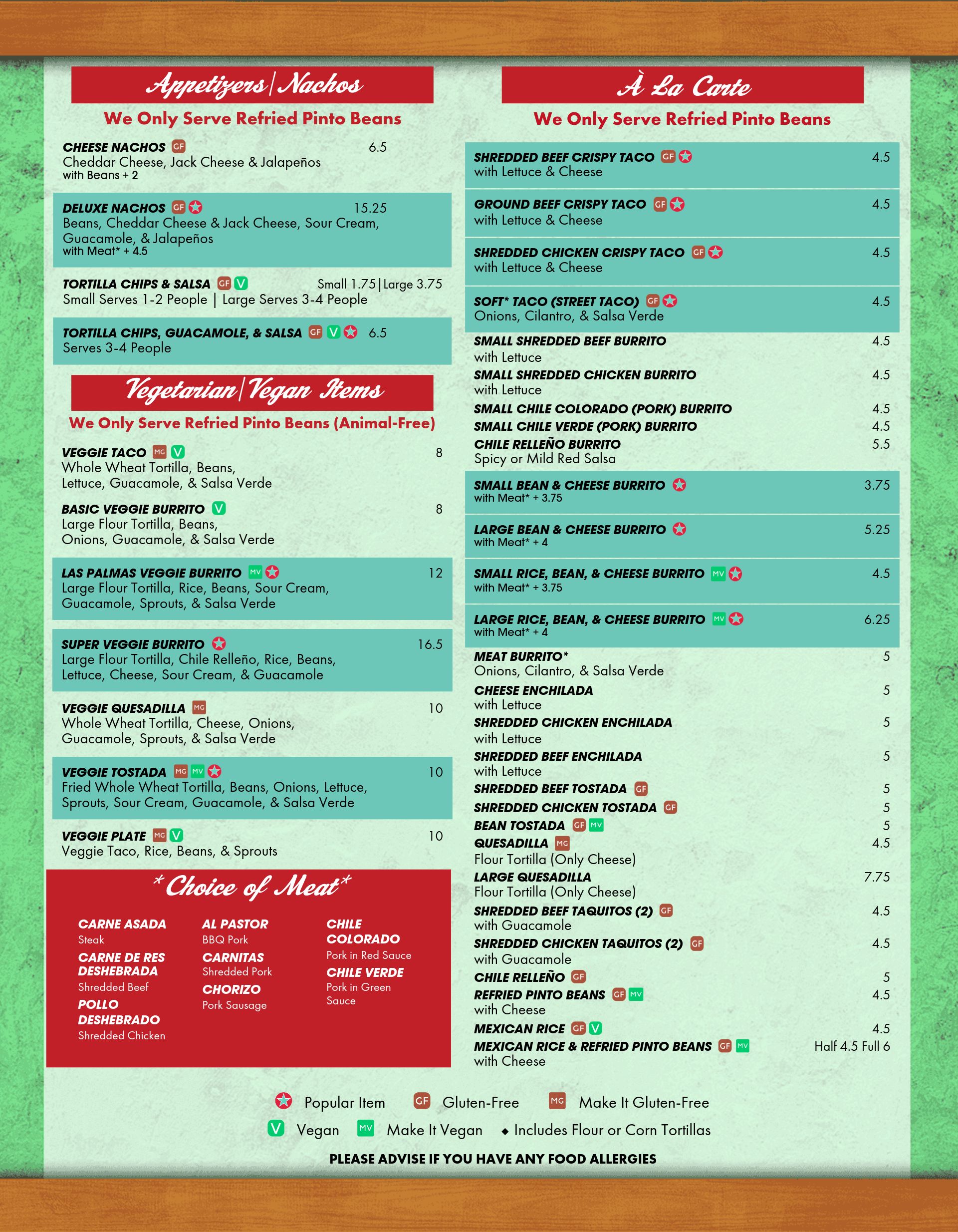 Colorful Mexican restaurant menu board