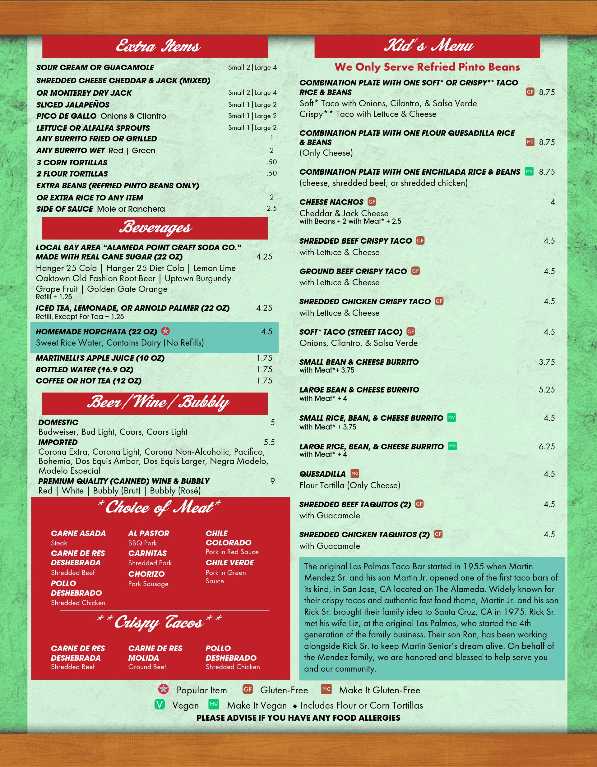 Colorful Mexican restaurant kids menu and extras